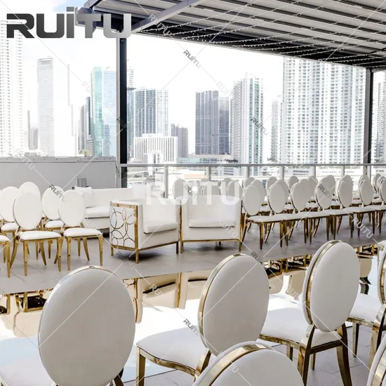 卸売スタッキングゴールドステンレス鋼のダイニングチェア結婚式の宴会ホールの椅子